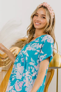 BiBi Floral Crinkle Shirred Ruffle Detail V Neck Dress - Brittney MADE