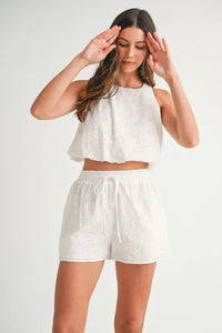 MABLE Eyelet Bubble Hem Sleeveless Top and Shorts Set - Brittney MADE