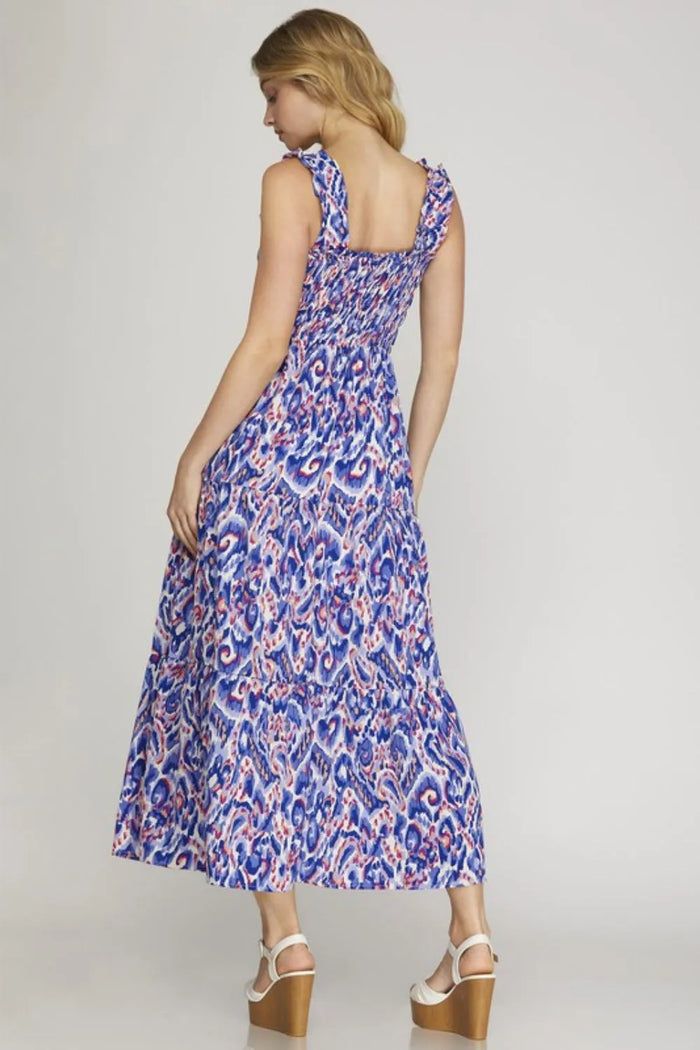 She + Sky Full Size Smocked Printed Wide Strap Tiered Dress Plus Size - Brittney MADE
