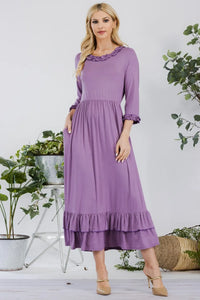 Celeste Full Size Layered Ruffle Hem Dress with Pockets - Brittney MADE