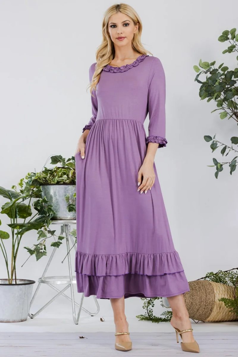 Celeste Full Size Layered Ruffle Hem Dress with Pockets - Brittney MADE