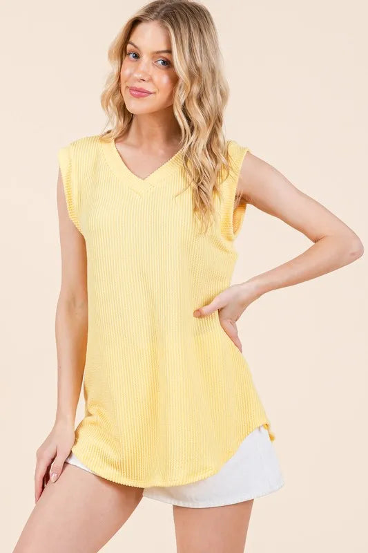 BOMBOM Rib Knit V-Neck Tank - Brittney MADE