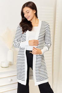 Double Take Striped Open Front Longline Cardigan - Brittney MADE