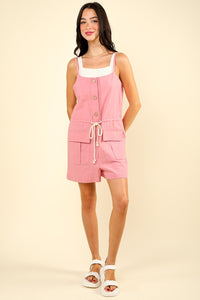 VERY J Half Button Drawstring Sleeveless Romper - Brittney MADE