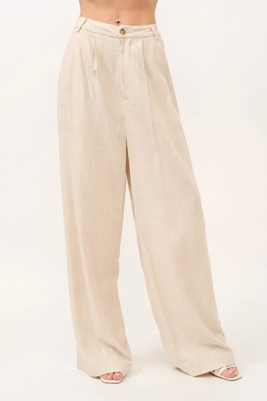 And The Why High-Rise Wide Leg Linen Blended Pants - Brittney MADE