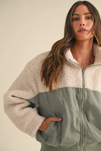 MABLE Shearling Contrast Bomber Jacket - Brittney MADE
