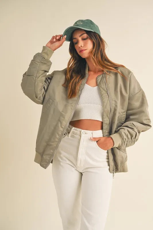 MABLE Back Ruched Utiltiy Bomber Jacket - Brittney MADE