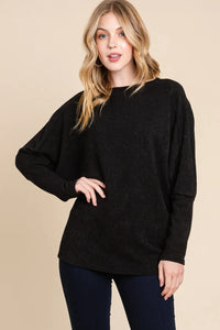BOMBOM Drop Shoulder Long Sleeve Knit Top - Brittney MADE