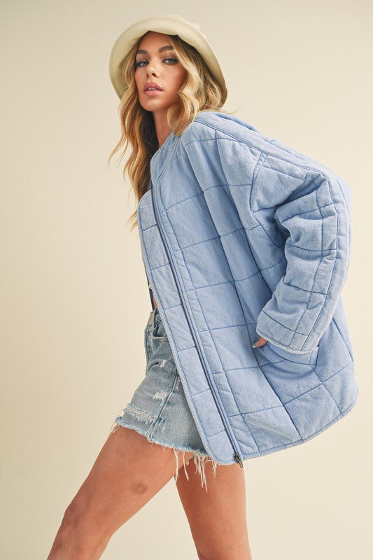 Aemi + Co Zip Up Drop Shoulder Quilted Washed Jacket - Brittney MADE