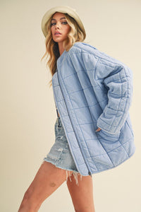 Aemi + Co Zip Up Drop Shoulder Quilted Washed Jacket - Brittney MADE
