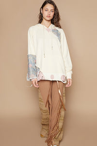 POL Floral Patchwork Distressed Drawstring Hoodie - Brittney MADE