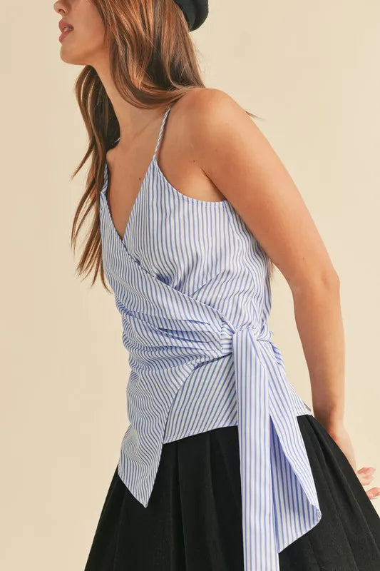 Aemi + Co Side Knotted Surplice Striped Cami - Brittney MADE