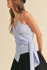 Aemi + Co Side Knotted Surplice Striped Cami - Brittney MADE