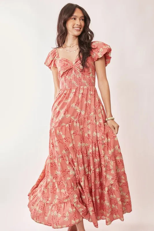 Davi & Dani Lightweight Sweetheart Neck Textured Tiered Maxi Dress - Brittney MADE