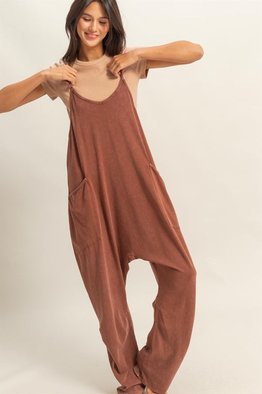 HYFVE Relaxed Fit Mineral Washed Overalls with Pockets - Brittney MADE