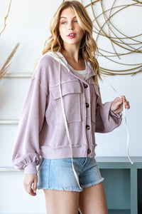 Reborn J Contrast Hooded Button Down Ribbed Jacket - Brittney MADE