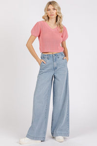 Mittoshop V-Neck Short Sleeve Crop Sweater - Brittney MADE