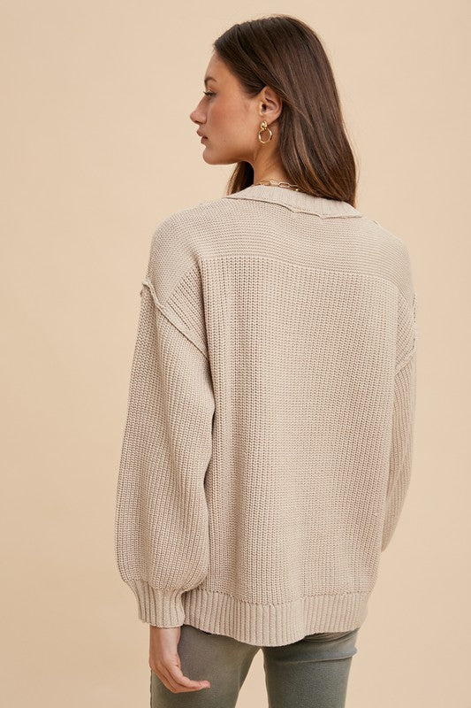 Annie Wear Half Button Ribbed Hem Sweater - Brittney MADE