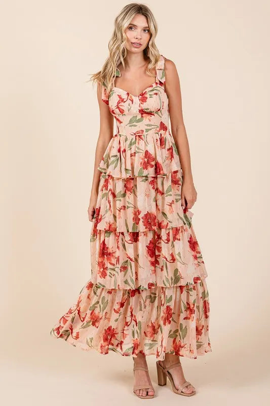 Mittoshop Layered Floral Sweetheart Neck Maxi Dress - Brittney MADE