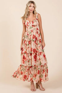 Mittoshop Layered Floral Sweetheart Neck Maxi Dress - Brittney MADE