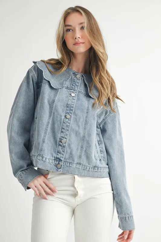 MABLE Scallop Peter Pan Collar Denim Jacket - Brittney MADE