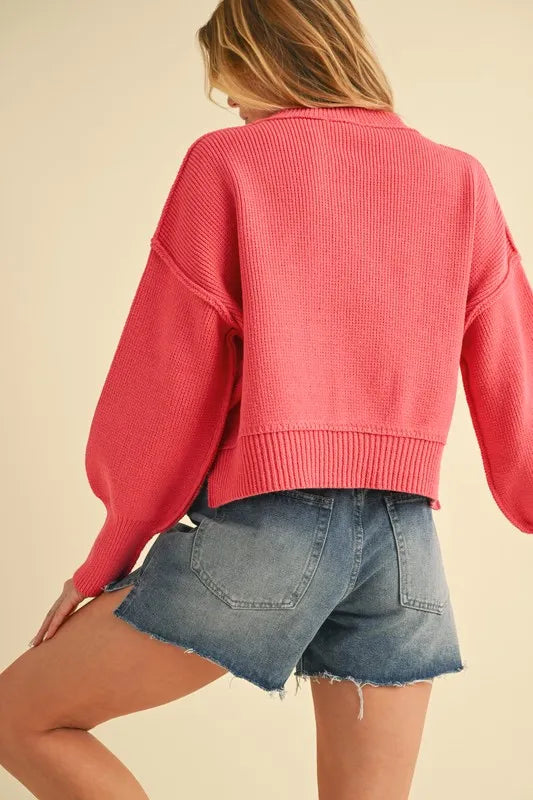 Aemi+Co Ribbed Hem Exposed Seam Round Neck Sweater - Brittney MADE