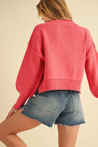 Aemi+Co Ribbed Hem Exposed Seam Round Neck Sweater - Brittney MADE