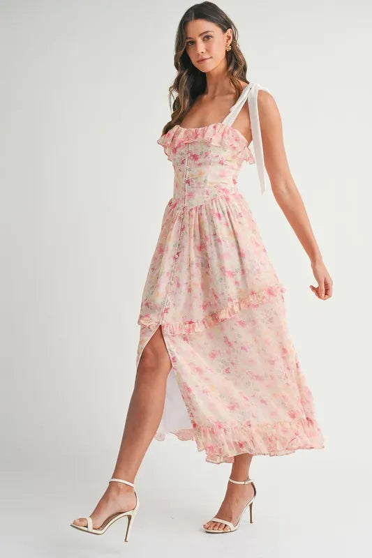 MABLE Floral Printed Shoulder Strap Midi Dress - Brittney MADE