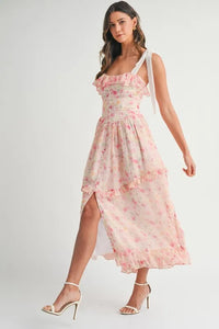 MABLE Floral Printed Shoulder Strap Midi Dress - Brittney MADE