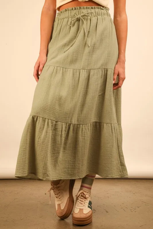 VERY J Elastic Waist Tiered Maxi Skirt - Brittney MADE