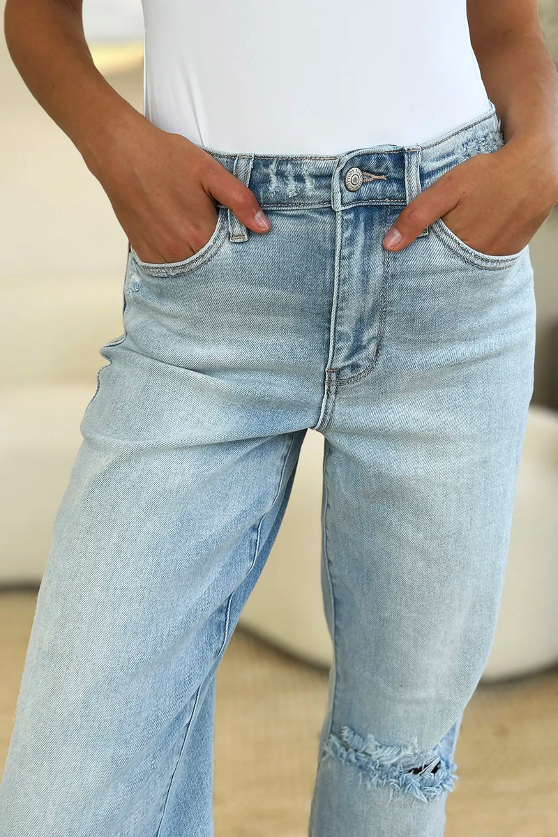 Judy Blue Full Size High Waist Distressed Straight Jeans - Brittney MADE