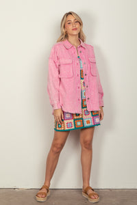 VERY J Full Size Button Up Raw Hem Long Sleeve Jacket - Brittney MADE