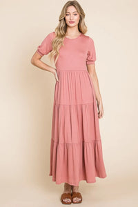 BOMBOM Short Sleeve Tiered Maxi Dress - Brittney MADE