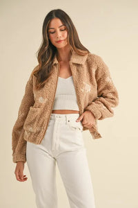 MABLE Floral Embroidered Fleece Teddy Jacket - Brittney MADE