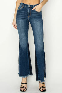 RISEN Full Size High Rise Side Shadow Seam Detail Slit Flare Jeans - Brittney MADE