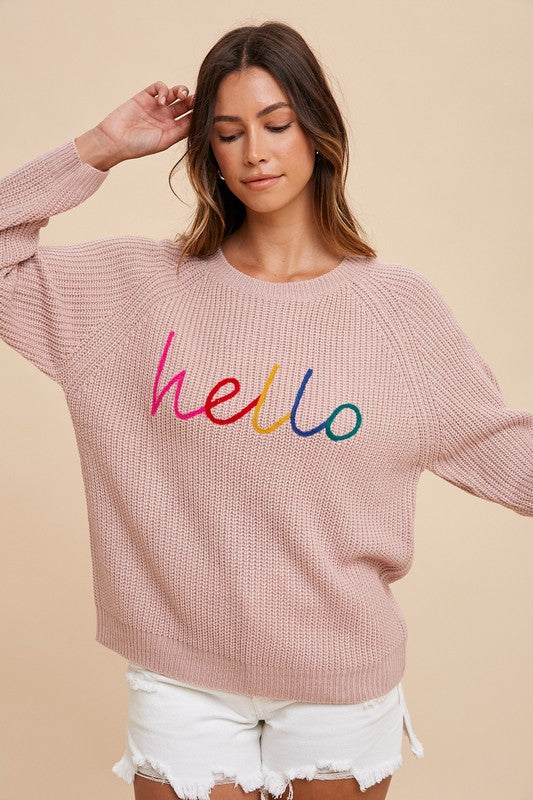 Annie Wear HELLO Embroidered Raglan Sleeve Sweater - Brittney MADE