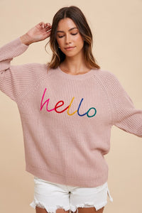 Annie Wear HELLO Embroidered Raglan Sleeve Sweater - Brittney MADE
