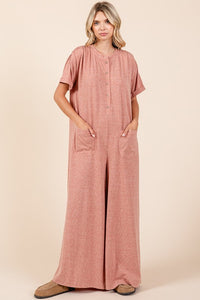 Mittoshop Button Detail Short Sleeve Wide Leg Jumpsuit - Brittney MADE