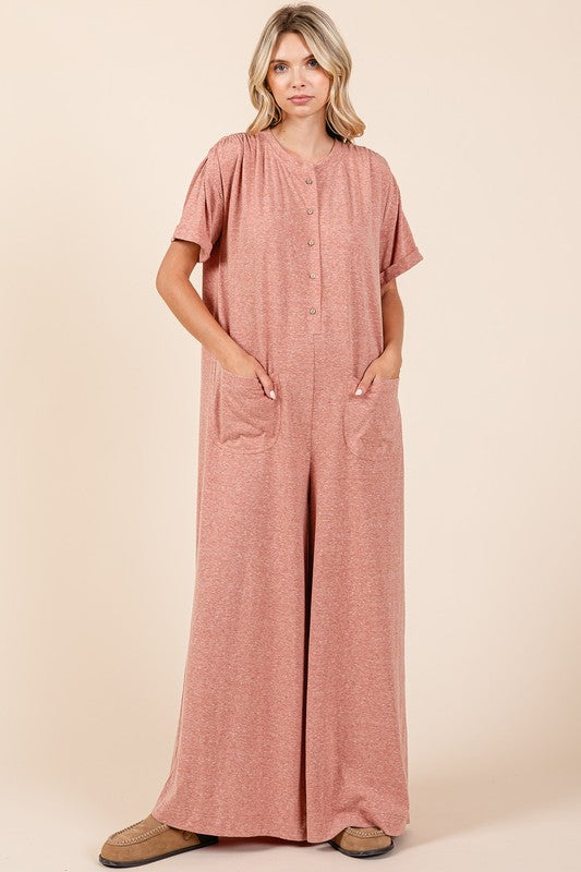 Mittoshop Button Detail Short Sleeve Wide Leg Jumpsuit - Brittney MADE