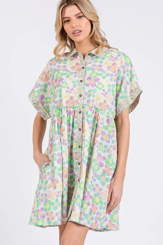 SAGE+FIG Floral Babydoll Short Sleeves Dress - Brittney MADE