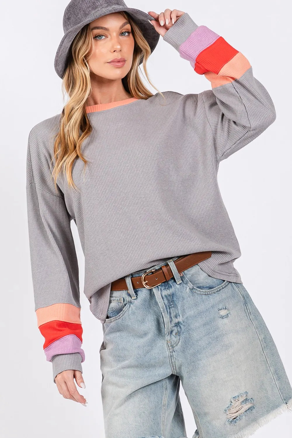 SAGE + FIG Color Block Waffle Knit T-Shirt - Brittney MADE