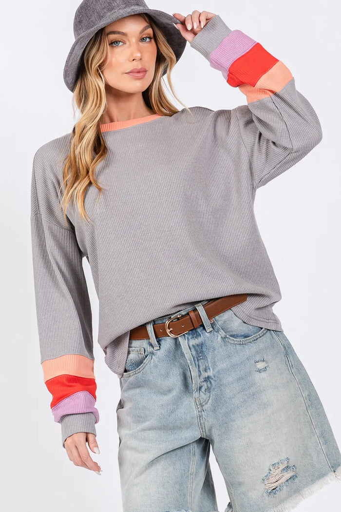 SAGE + FIG Color Block Waffle Knit T-Shirt - Brittney MADE