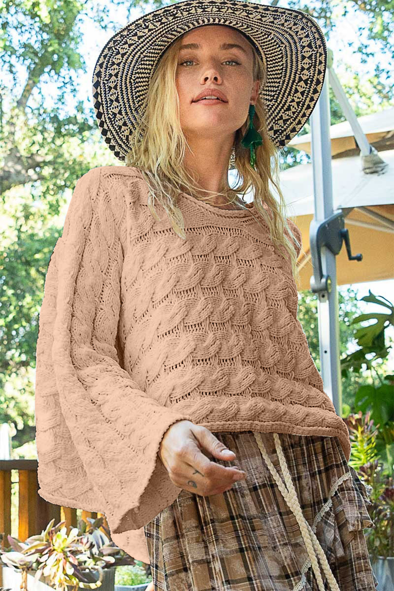POL Round Neck Cable Knit Cropped Sweater - Brittney MADE