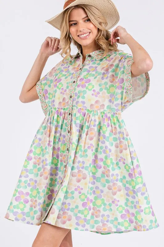 SAGE+FIG Floral Babydoll Short Sleeves Dress - Brittney MADE