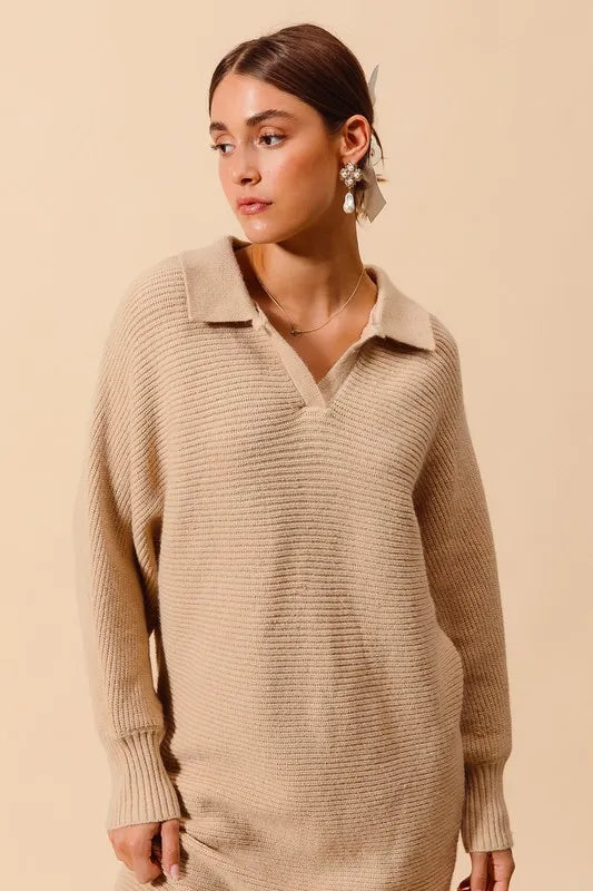 SO ME Ribbed Knit Collar Neck Dress - Brittney MADE