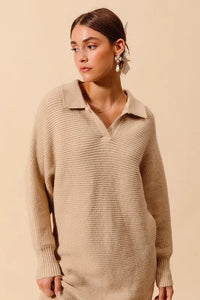 SO ME Ribbed Knit Collar Neck Dress - Brittney MADE