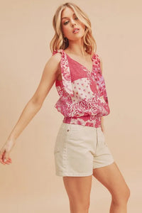 Aemi + Co Smocked Hem Printed Surplice Tank - Brittney MADE