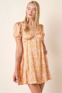 Mittoshop Printed V-Neck Puff Sleeve Mini Dress - Brittney MADE