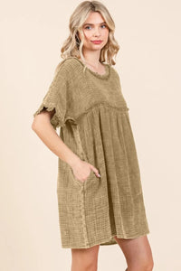 Culture Code Full Size Short Sleeve Babydoll Texture Dress with Pockets - Brittney MADE