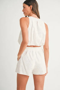MABLE Eyelet Bubble Hem Sleeveless Top and Shorts Set - Brittney MADE